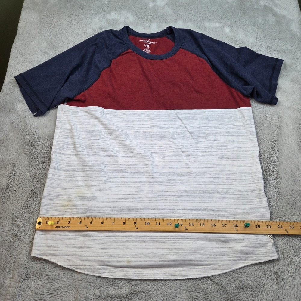 American Eagle Raglan T-Shirt Mens L Colorblock Flex Short Sleeve Navy Red White